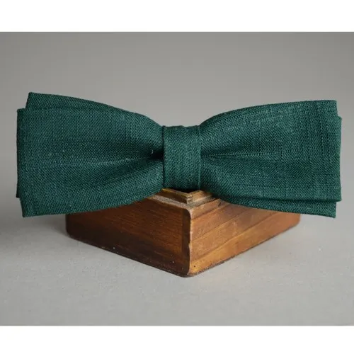 Темно зеленый льняной галстук бабочка шафера для мужчин|green necktie|bow tiewedding tie |
