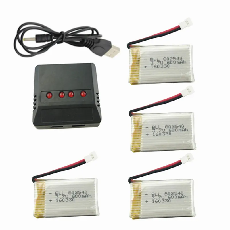 SYMA X5C 4 шт./лот 3 7 В 600 мАч Lipo аккумулятор с в 1 зарядное устройство для Syma X5 15 X5SC X5SW H5C