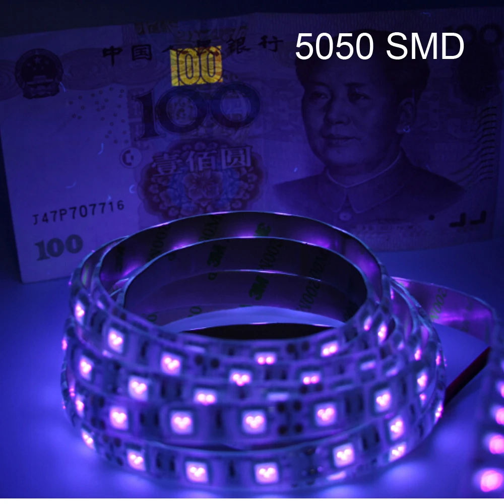 DC12V 5 м водонепроницаемый ультрафиолетовый УФ 395 405nm луч 3528/5050 SMD Светодиодная