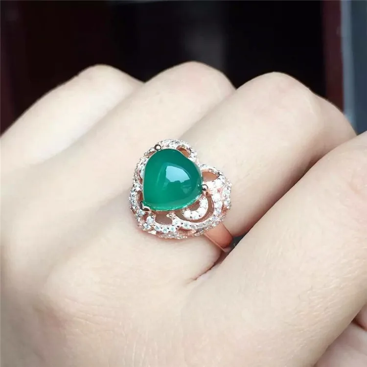 

KJJEAXCMY fine jewelry 925 Pure silver natural green jade medulla ring inlay jewelry water drop bow curve wildflowers