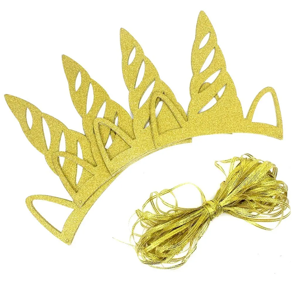 12pcs/set Unicorn Party Horn Hats Glitter Gold Headband Supplies as Props for Kids Birthday Baby Shower |