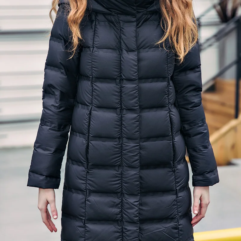 Женские новые зимние длинные теплые пальто 90% белое пуховое Eiderdown Верхняя одежда