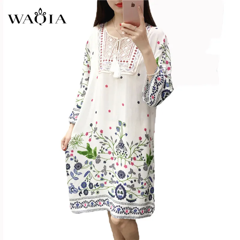WAQIA 2019 женское летнее платье до колена с цветочным принтом три четверти