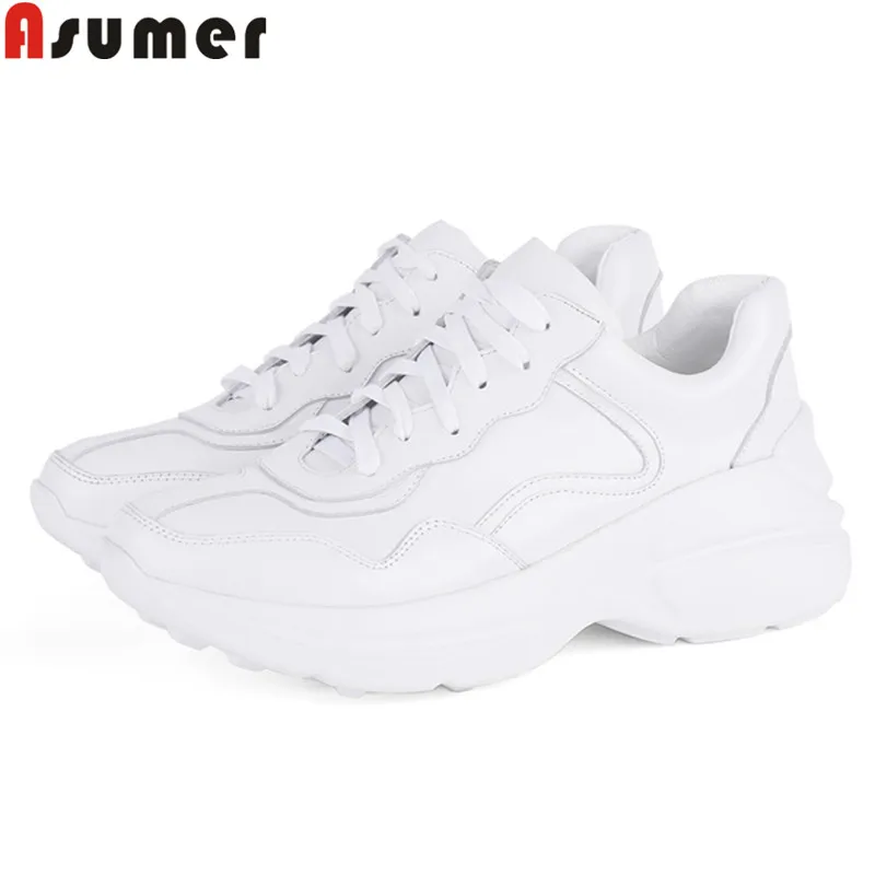 Женские кроссовки из натуральной кожи на шнуровке с круглым носком|Обувь без