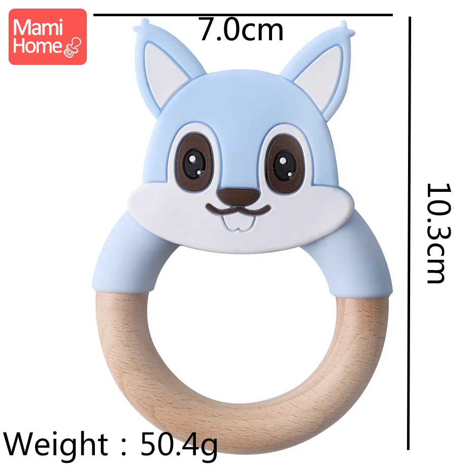 Blue Squirrel Ring Mamihome Baby Wooden Teether Animal Ring Silicone Rodent Beech Wooden Blank Rabbit Ears baby products Toys Pacifier Pendant Gift - Цвет: Blue Squirrel Ring