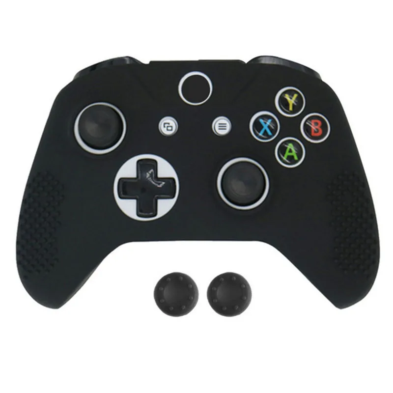 Черный Силиконовый чехол, защитный чехол, чехол для Xbox One S, тонкий контроллер, джойстик, гелевая резина, с 2 палочками для большого пальца - Цвет: Черный