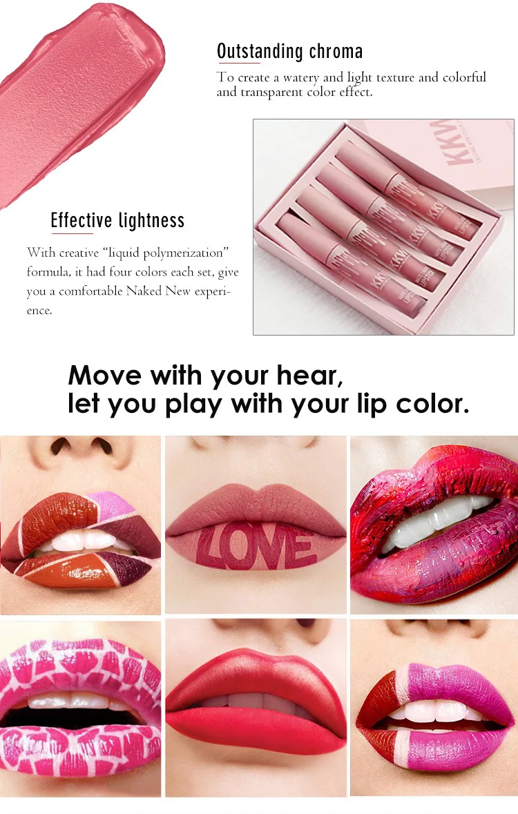 4PCS/SET Kyliejenner Lipstick Set Liquid Matte Lipstick Waterproof Kilie Lipgloss Set Kit Lipgloss Matte Kyliejenner Cosmetics