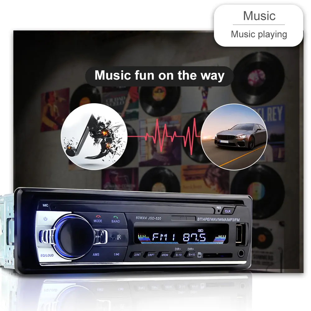 Bluetooth Авто Радио стерео радио FM Aux вход приемник SD USB JSD-520 12 В в-тире 1 din 12pin автомобильный MP3 мультимедийный плеер