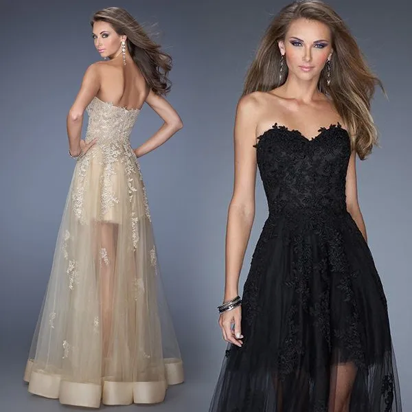 

Black white perspective lace banquet dinner before the show in a nightclub will show the long and short of wedding dress