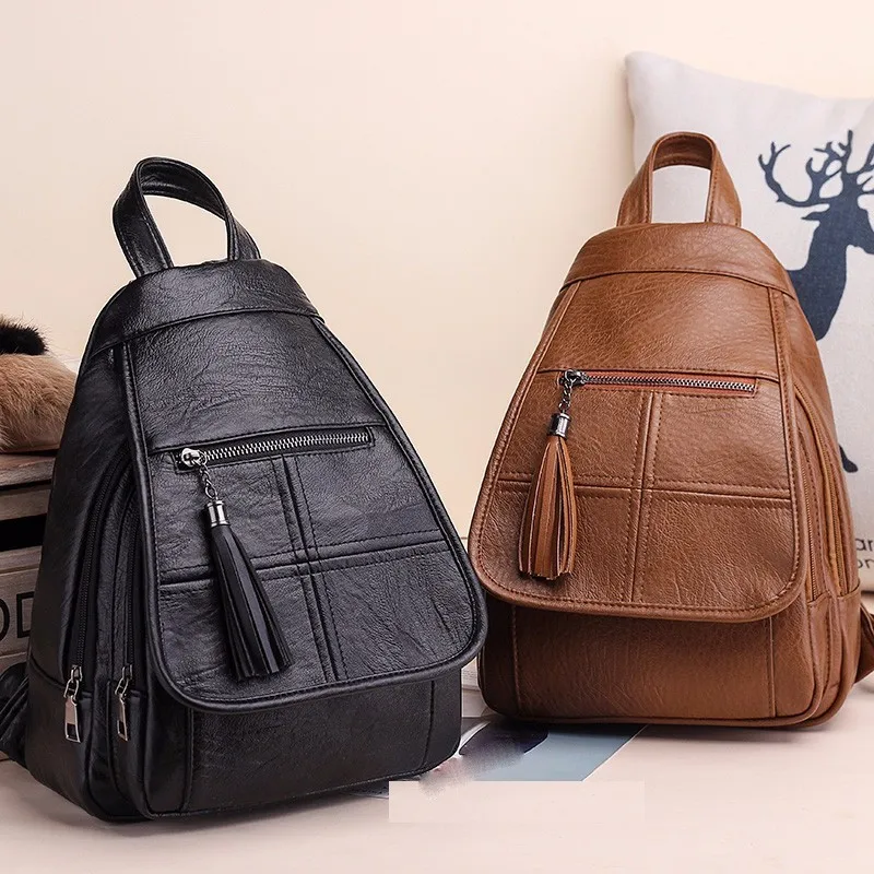 Женский кожаный рюкзак Mochila Feminina винтажный повседневный с кисточками для девочек