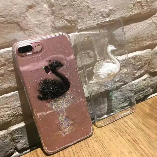 Корея Япония супер мило Лебедь Форма Капля клея мерцающий Косметическая пудра TPU