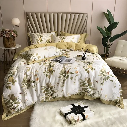 bedding set 2 Ropa de cama Tencel Silk, 4 шт., набор постельного белья KING QUEEN, роскошный пододеяльник, простыня, постельное белье dekbedovertrek - Цвет: bedding set 2