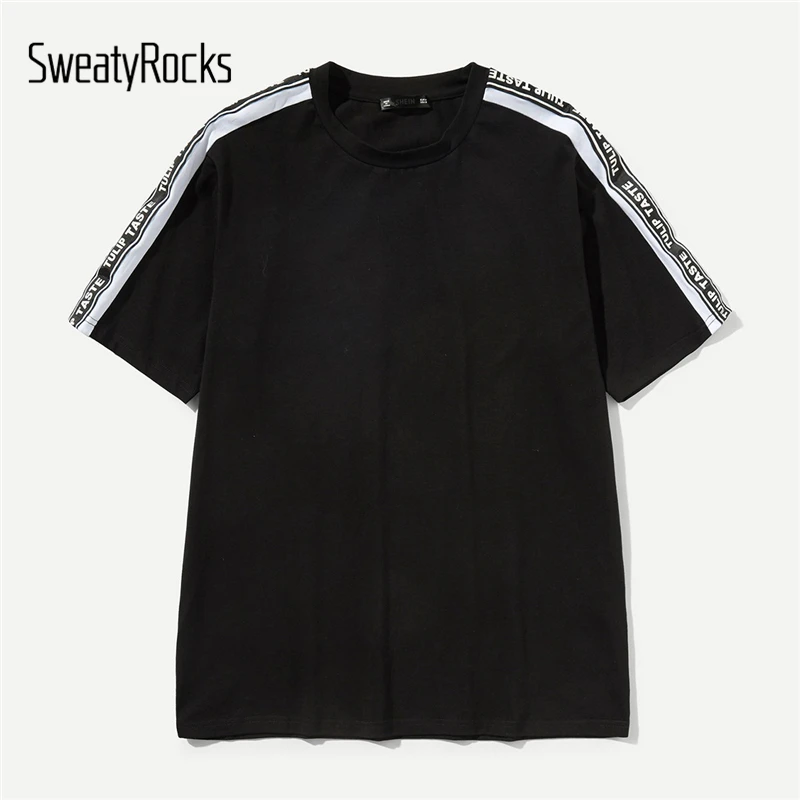 SweatyRocks, мужская туника с буквенным принтом, футболка, уличная одежда, короткий рукав, черные футболки, модная одежда, летние повседневные пуловеры, футболки