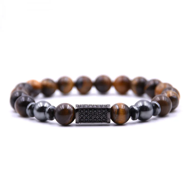 KANGKANG 2019 Retro popular 5 color 8mm stone Bracelet Pave CZ black cuboid Bracelets for Men&ampWomen Classic Jewelry charm gift |
