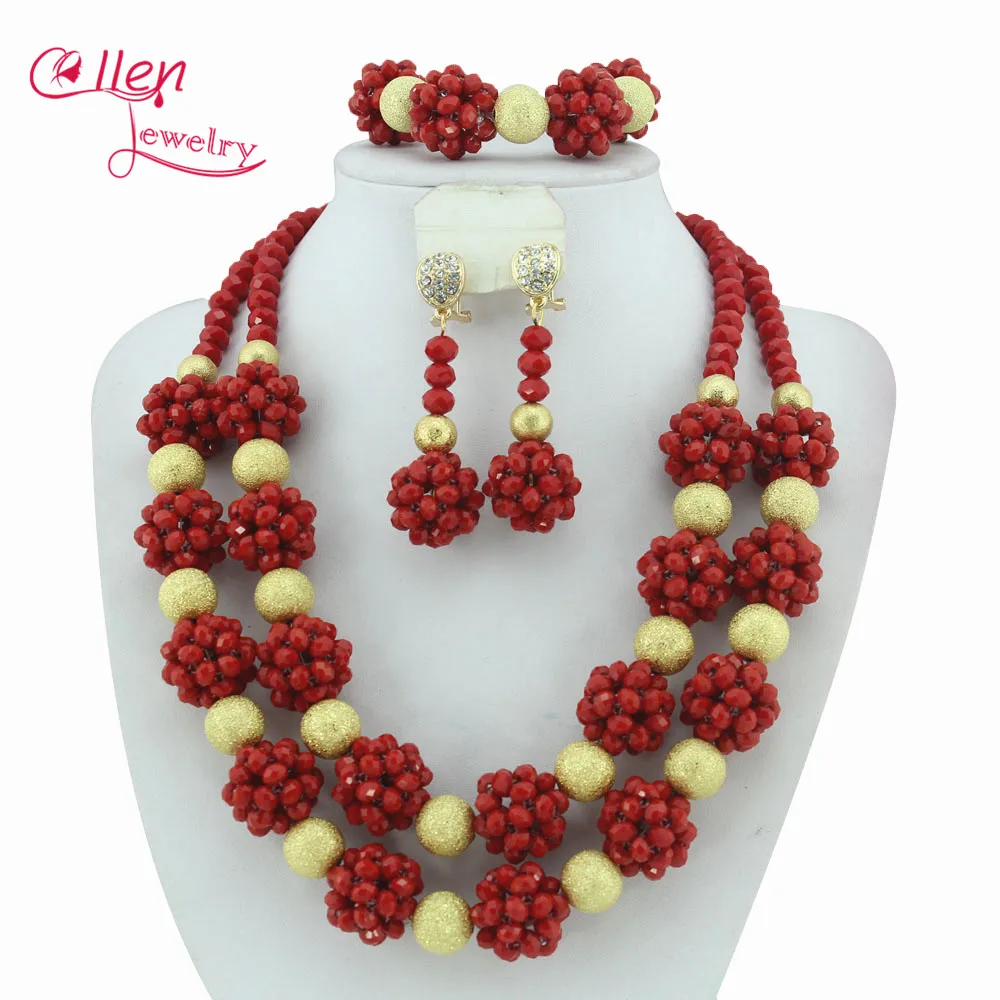Red African Beads Jewelry Set Crystal Beads Necklace Set African Jewelry Set Crystal Jewelry Set    W7360