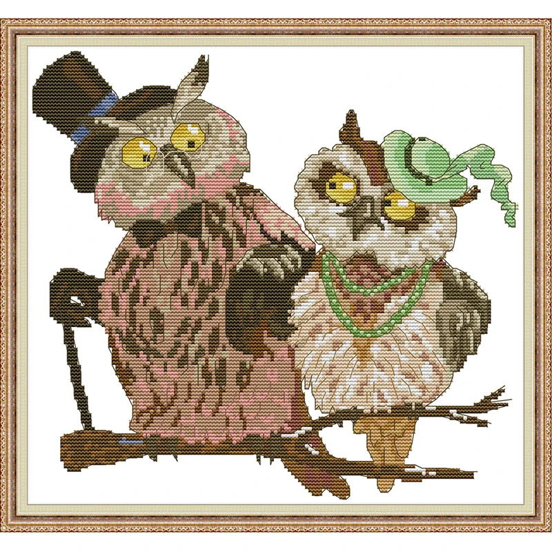 

NKF Owl Couple Stamped Cross Stitch Patterns DIY Kits Needlework Embroidery Sets Cross Stitch for Home Decor