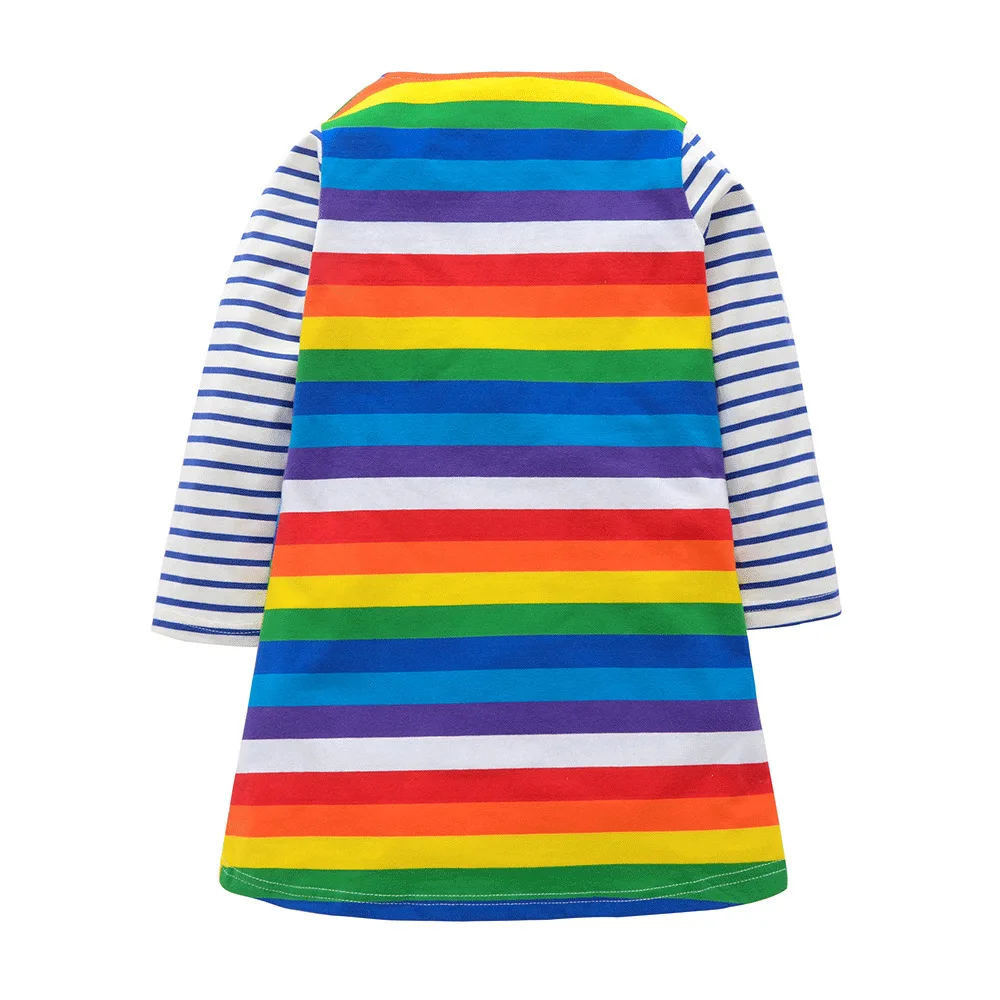 Baby Girls Dresses Long-sleeve Cotton Colorful Rainbow Children's Kids Costume Toddler Clothing Christmas Gift for Girl | Детская