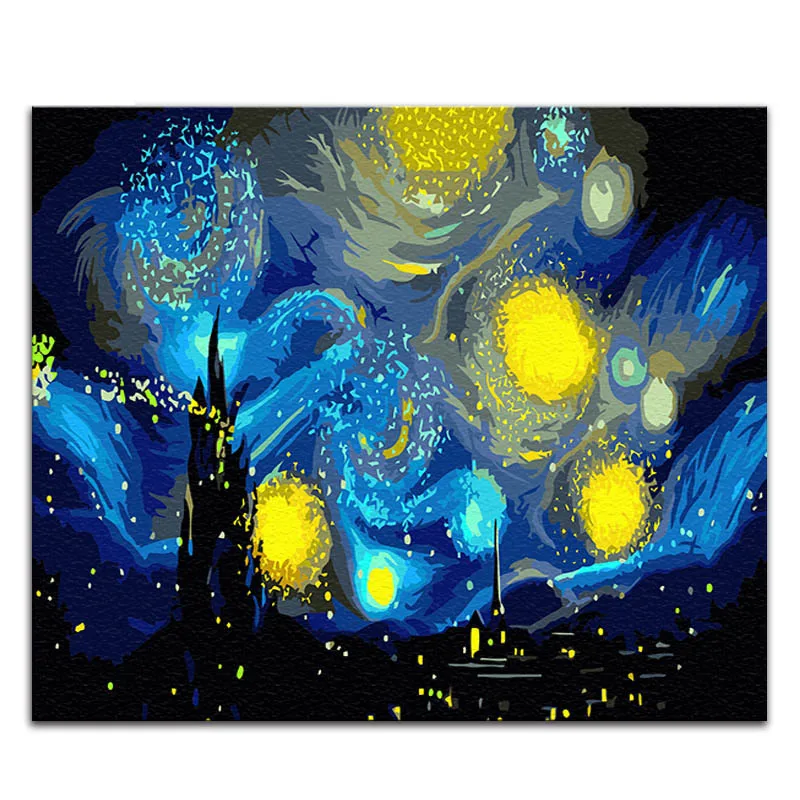 0780 Starry Night 2 Картина «сделай сам» по номерам картины Винсента Ван Гога «Звездная ночь» Абстрактные Художественные картины с цветами - Цвет: 0780 Starry Night 2