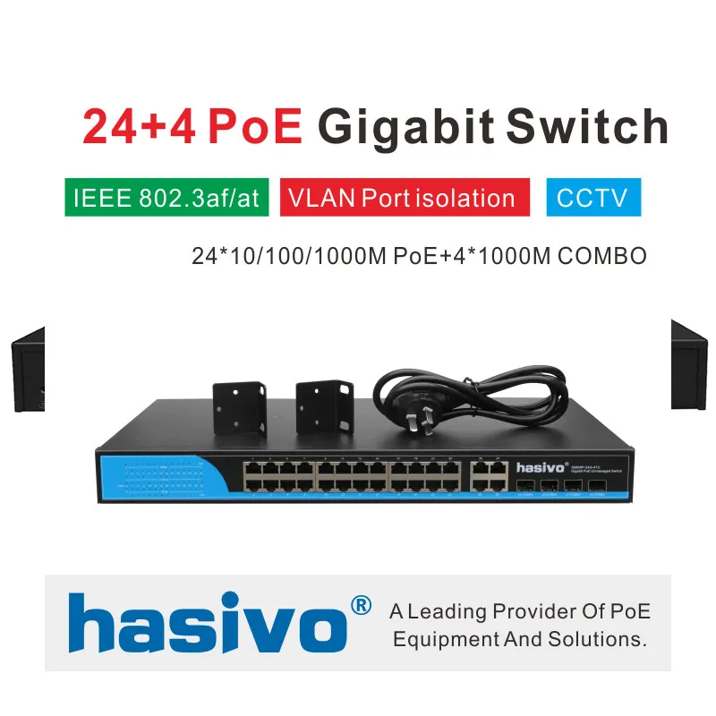 Коммутатор POE с 24 портами и 4 гигабитными SFP COMBO PoE оптоволоконные порты Gigbit Ethernet