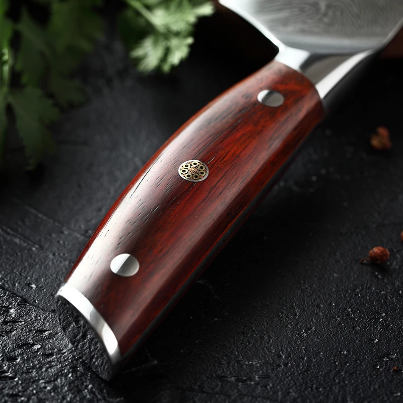 XINZUO 7 ''дюймовый нож Santoku японский дамасский узор из нержавеющей стали нож для резки мяса нож для нарезки овощей с ручкой из розового дерева