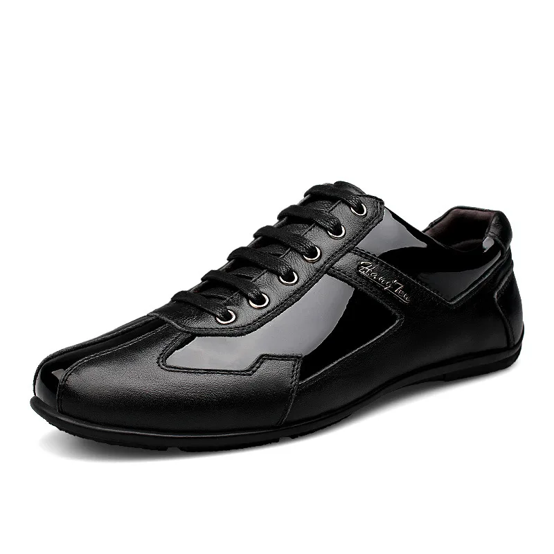 Black Shoes Men Брендовая модная мужская обувь из натуральной кожи г. Новая кожаная мужская повседневная обувь высококачественные мужские туфли на плоской подошве, большие размеры 36-48 - Цвет: Black Shoes Men