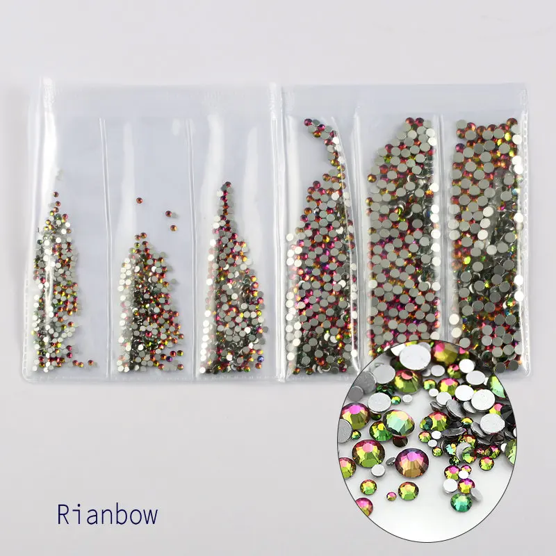rainbow Новые смешанные размеры SS4-SS12 красочные 1680 шт 3D не горячей фиксации ногтей Flatback украшения из страз танцевальные костюмы - Цвет: rainbow