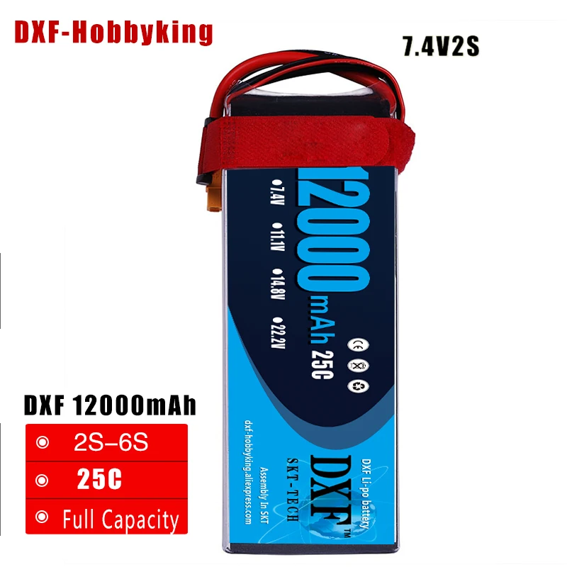 Литий полимерный аккумулятор DXF Power 2S 7 4 V 12000mah 25C Max 50C для вертолета