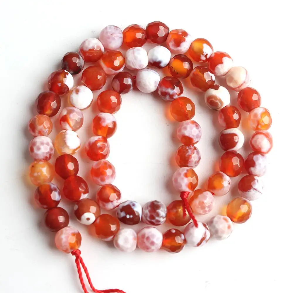 Wholesale Faceted Orange Fire Agates Round Loose Bead 15inch Natural Stone Beads for Jewelry Making Pick Size 6/8/10/12mm |