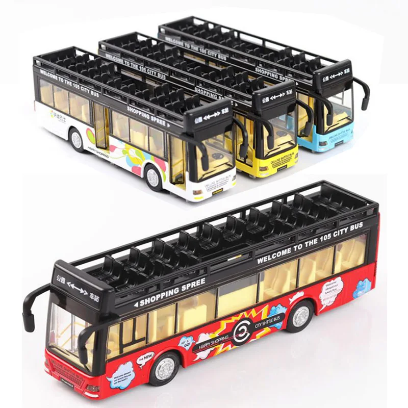 

18CM 1:36 Scale Toy Car Metal Alloy Double Decker Bus Pull Back Diecasts Vehicles Model Toys For Children Kids Collection