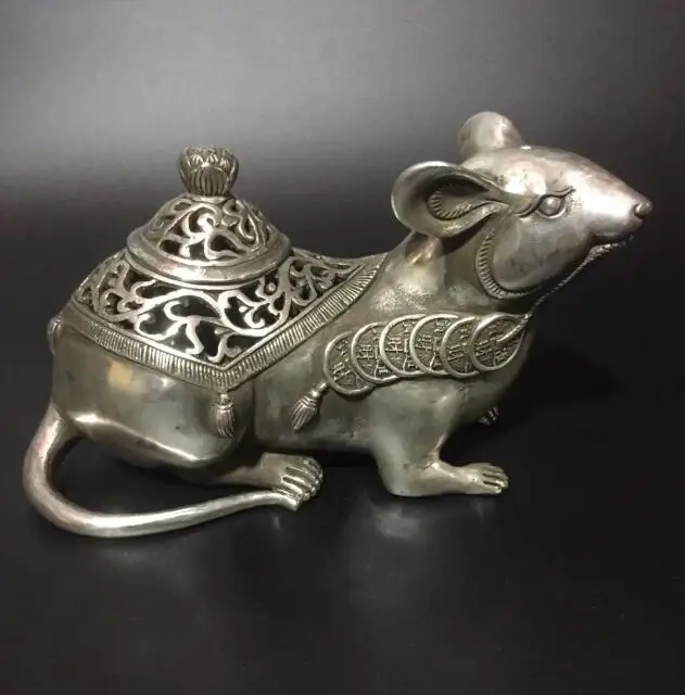 

Collect archaize white copper mouse Incense burner craft statue