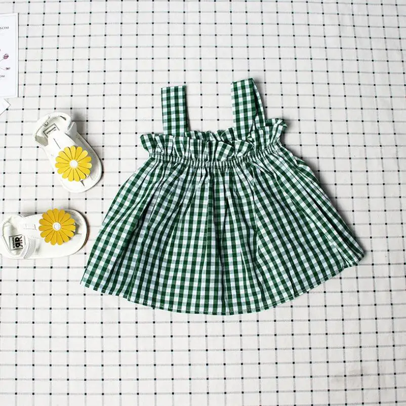 Клетчатые блузки для маленьких девочек топы рубашка корейский хлопковый жилет