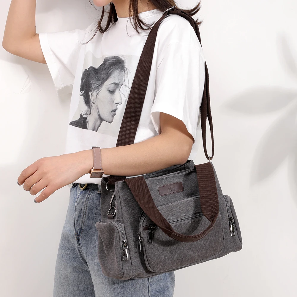 

New Multi-pocket canvas tote Women's Messenger Bags luxury brand handbags women bags designer sac a main travel bag shoulder bag