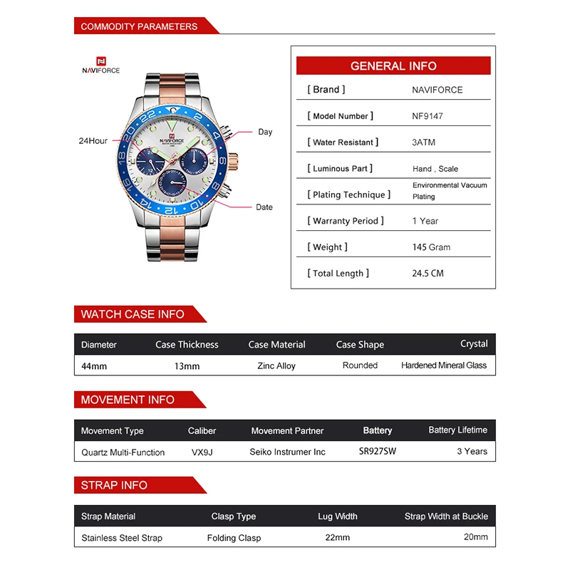Мужские модные спортивные часы NAVIFORCE, мужские водонепроницаемые кварцевые часы из нержавеющей стали, повседневные мужские часы с датой 24 часа, мужские часы