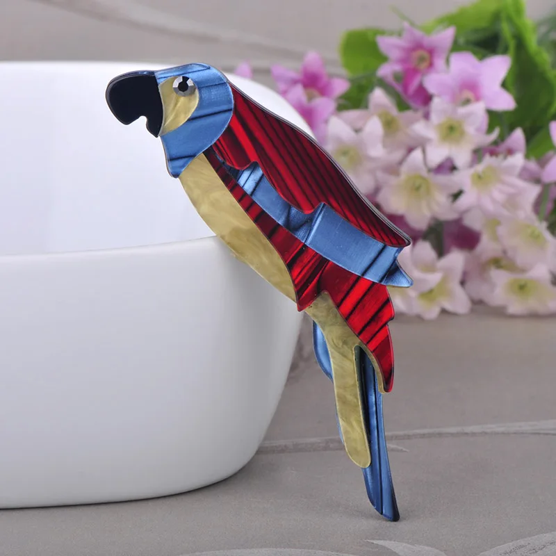 Модная женская большая красная синяя брошь попугай животные акриловые ювелирные