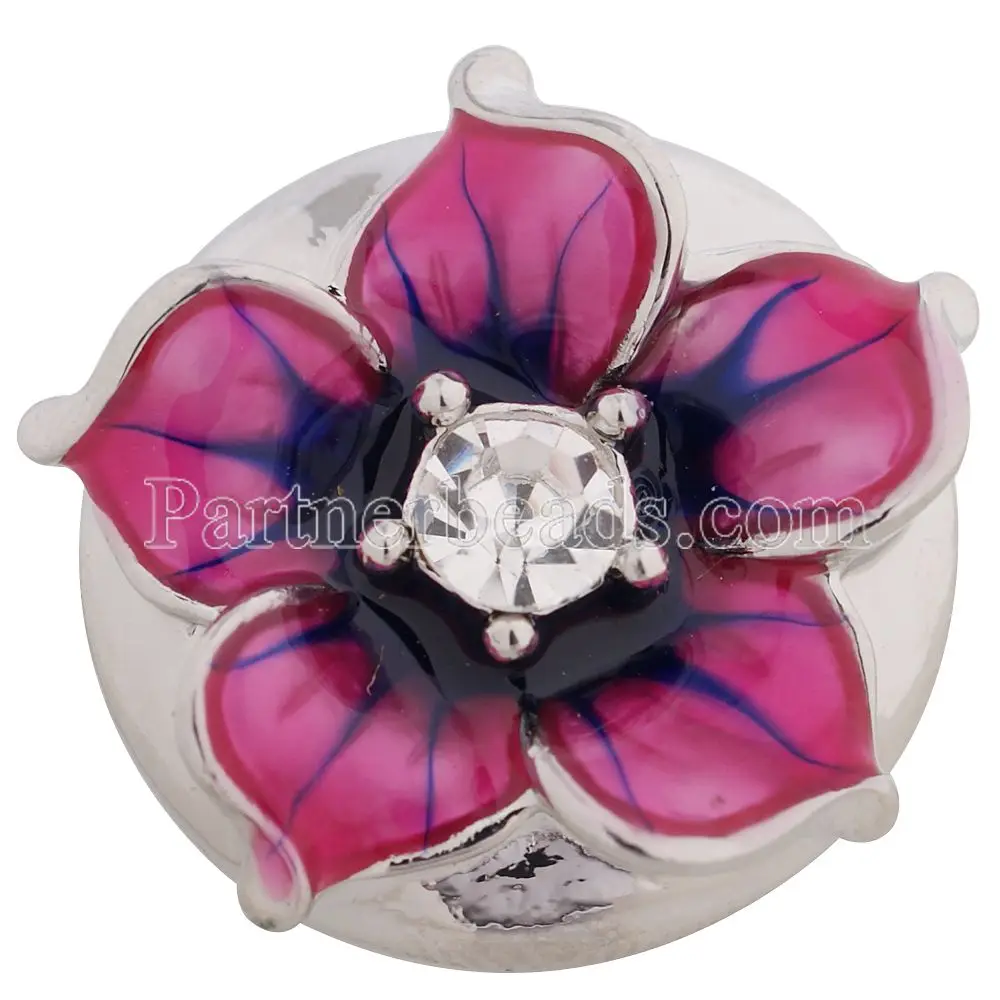 10 шт./лот 20 мм Цветок защелки посеребренные с эмалью и стразы кнопки ювелирные