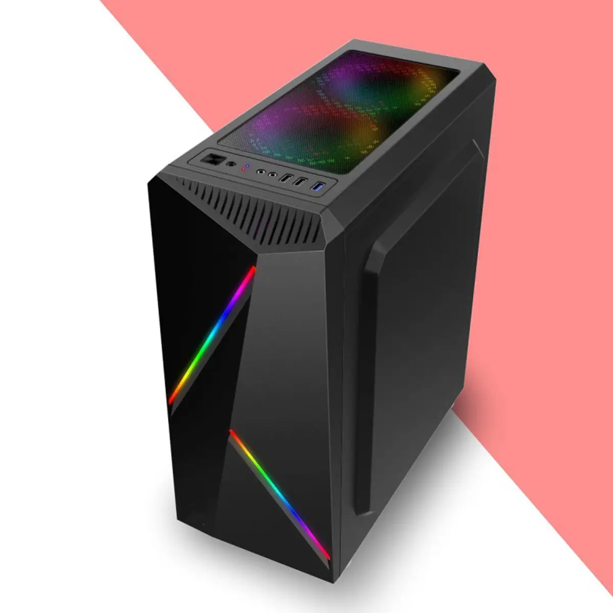 Черный LEORY Transparente чехол для компьютера ПК игровая башня ATX аудио с 2 RGB меняющими цвет светильник полоски 350X170X420 мм - Цвет: Черный