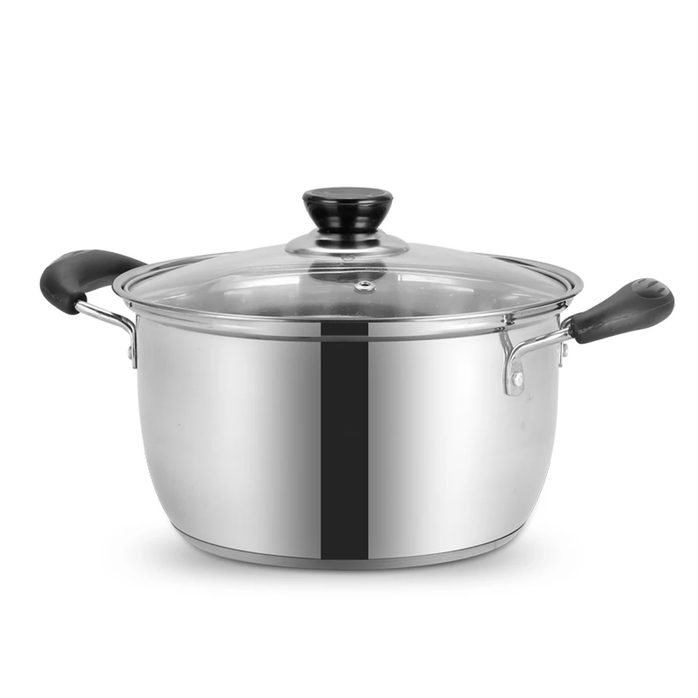 Thicken bottom 22 CM Кастрюля из нержавеющей стали 1.5L-4L с двойным дном, кастрюля для супа, немагнитная кухонная посуда, универсальная посуда с антипригарным покрытием - Цвет: Thicken bottom 22 CM