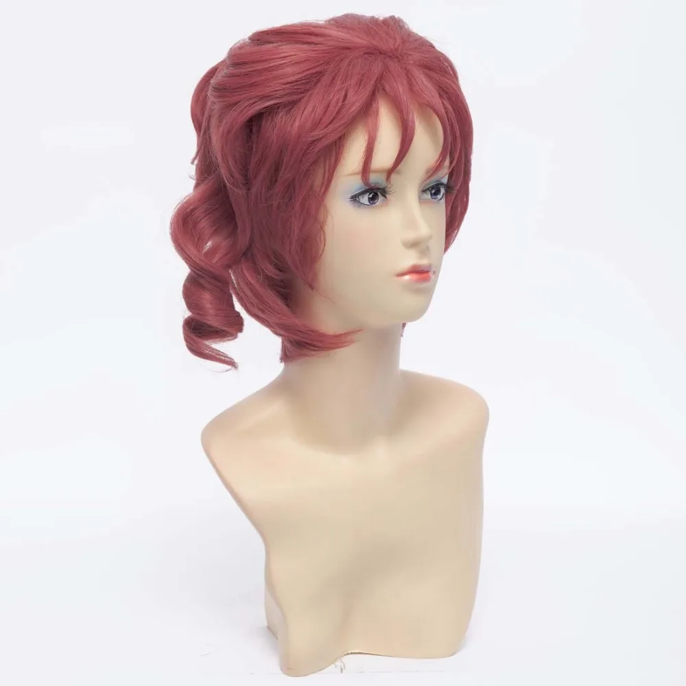 Kakyoin Нориаки JOJO Короткие вьющиеся каштановые Косплэй парик из синтетических