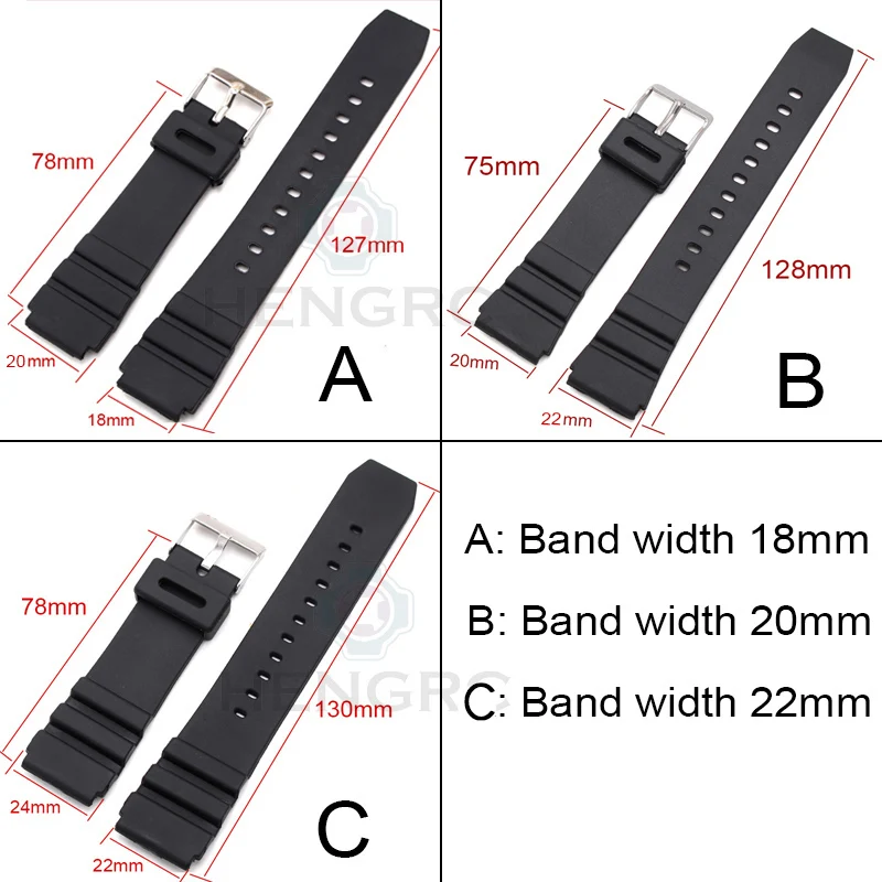18mm 20mm 22mm Watchband Black Rubber Sport Wrist Men Silicone Military Diving Watch Strap Band For casio g-shock Accessories
