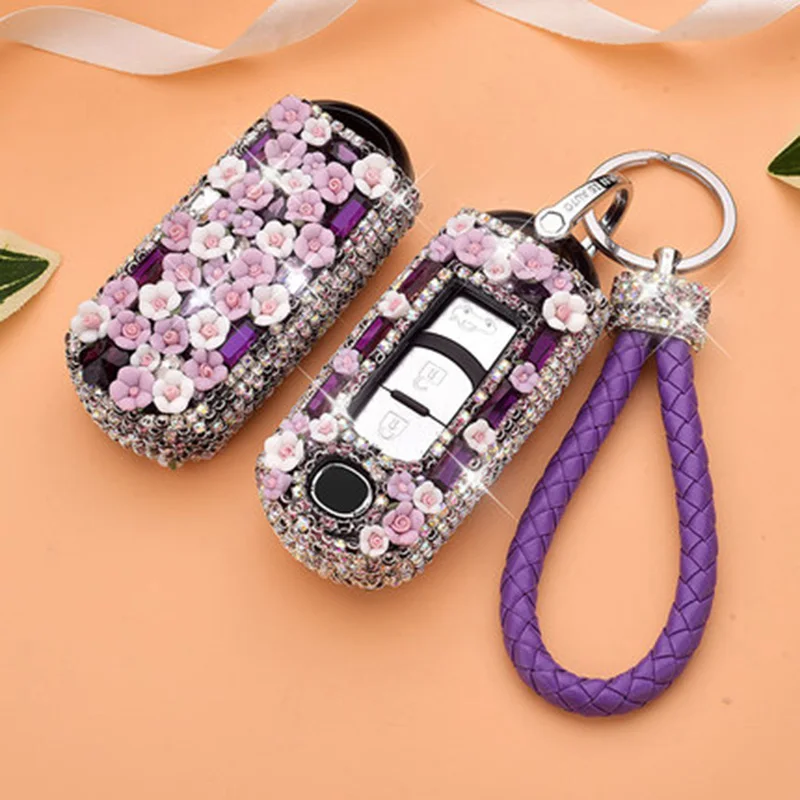 Purple rope Автомобильный ключ чехол для ключей ключ с бриллиантами протектор для Mazda 2 3 6 Atenza Axela CX-5 CX5 CX 5 CX-7 CX-9 2 3 кнопки - Название цвета: Purple rope