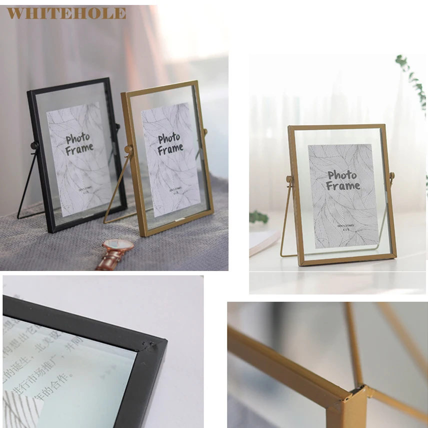 Nordic Style Iron Bracket Photo Frame 6-inch Metal Picture Glass Inside Desktop | Дом и сад
