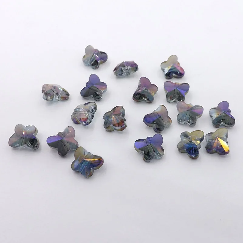 Стеклянные бусины-бабочки QIAOHE, 50 шт., свободные бусины, прозрачные синие 10x8 мм для изготовления модных украшений # QHGZ54