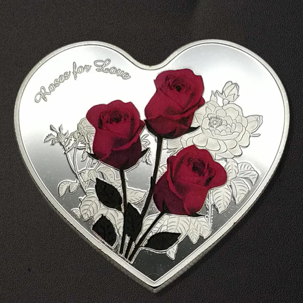 1 шт 38 мм Сердце Роза День Святого Валентина Серебряная слитка памятная монета я