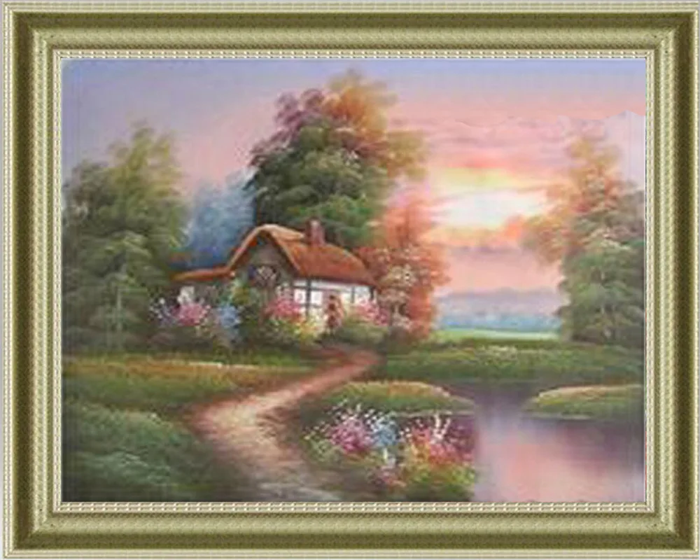 Diy diamond embroidery Riverside house painting Bridge 5d square mosaic icons full Landscape Series | Дом и сад