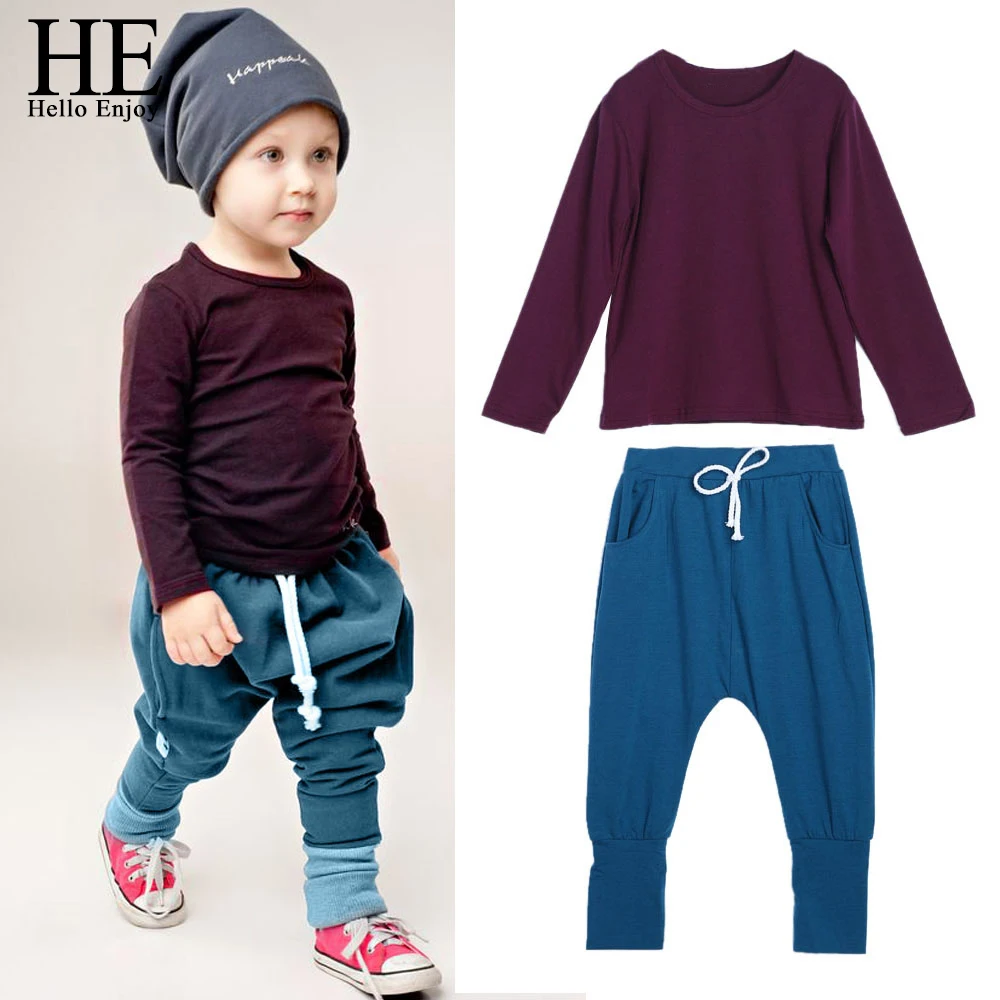 HE Hello Enjoy/Одежда для маленьких мальчиков осенняя одежда Однотонная футболка с