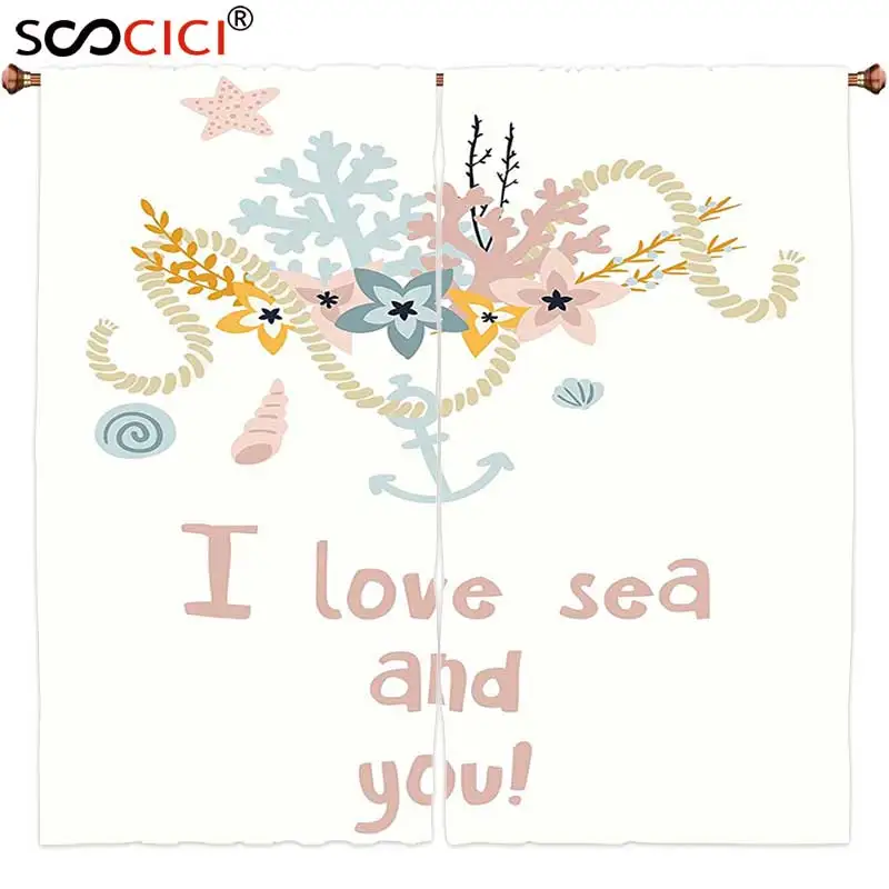 Шторы на окна 2 панели летний декор коллекция морской якорь цветы коралловый риф