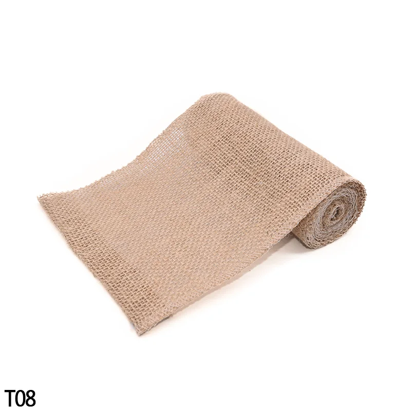 T08 15cm Натуральный джут мешковины Hessian рулоны деревенский для свадьбы DIY Decora Рождество Хэллоуин день рождения оберточная бумага для подарков с цветами вечерние принадлежности - Цвет: T08 15cm