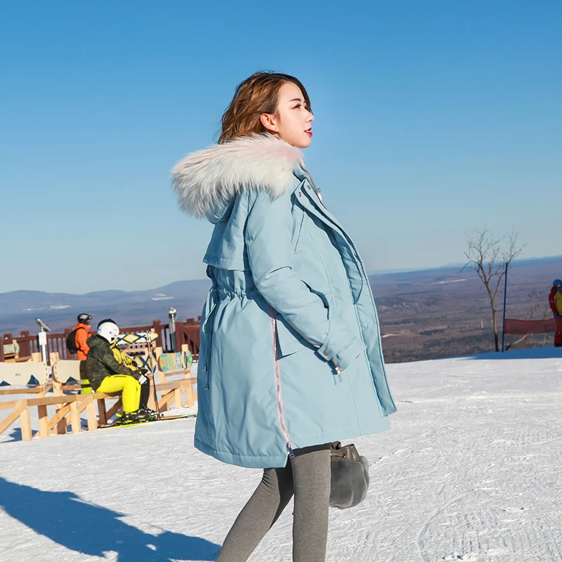 Белый натуральный мех енота Собака Воротник модные куртки на утином пуху женские