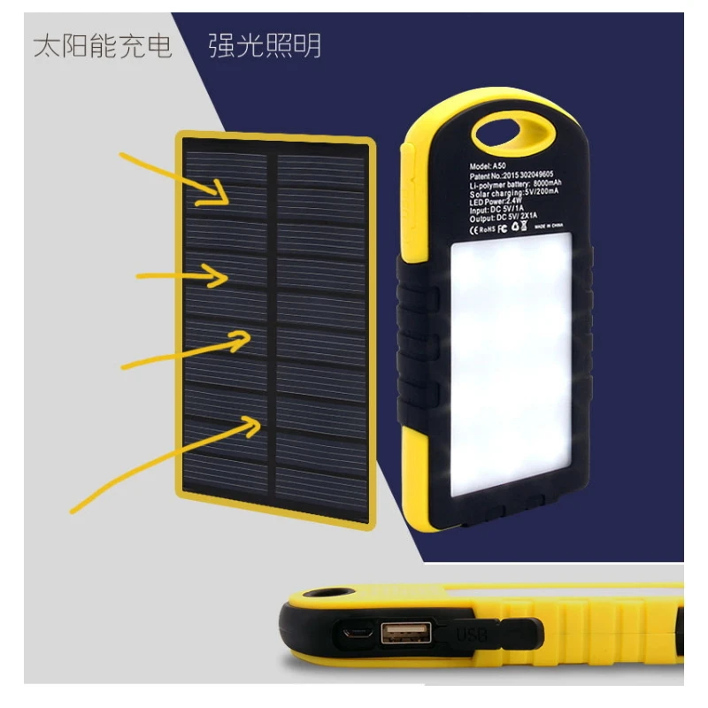 Универсальный 8000 mah солнечный банк энергии на открытом воздухе солнечный банк силы Внешний аккумулятор портативное зарядное устройство для всех сотовых телефонов с светодиодный свет