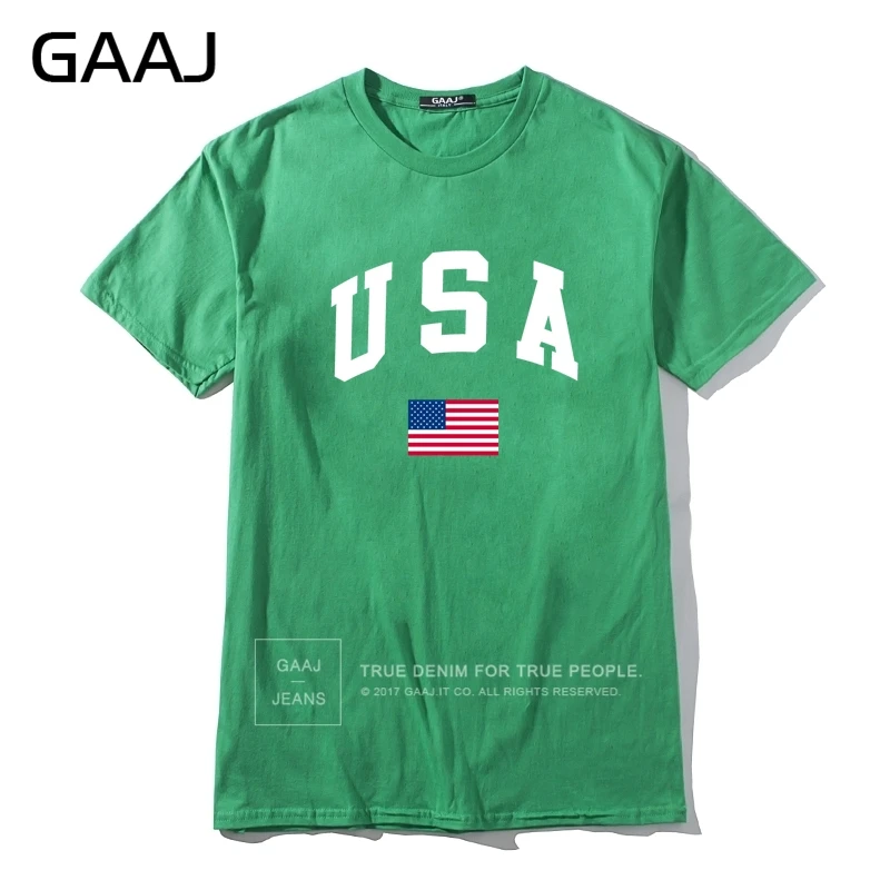 GAAJ, США, американский флаг, Мужская футболка, топ, высокое качество, футболки для мужчин, 3XL, футболка, принт, Homme, брендовая одежда, повседневная Уличная одежда - Цвет: Green